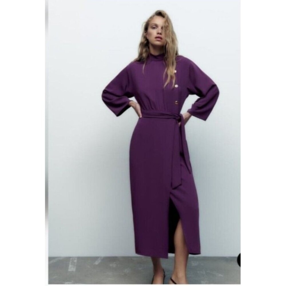 Zara side button mock neck midi dress Size S - Picture 2 of 15